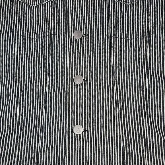 Calvin Klein Clean Line Trucker Teddy Stripe Engineer Denim Jacket NWOT Size M - Picture 7 of 10